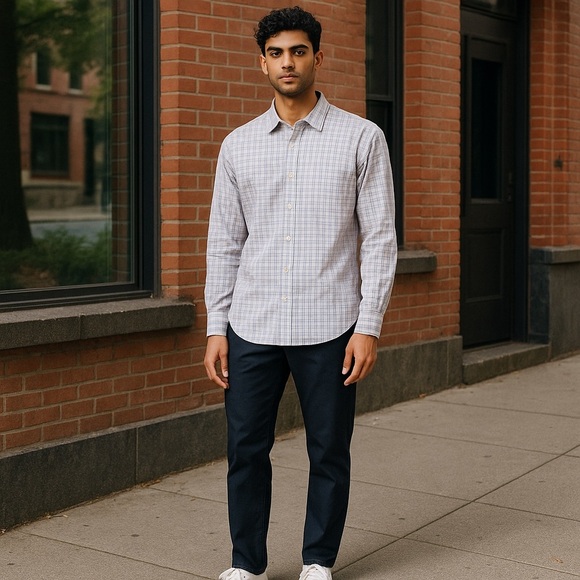 UNTUCKit Men's L Blue Plaid Long Sleeve Button-Up Shirt Casual - Picture 4 of 5